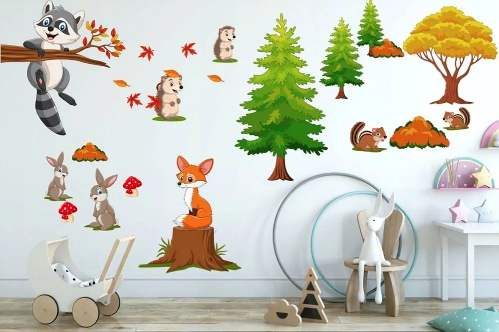 Цветен детски стикер за стена Happy Forest Animals 80 x 160 cm