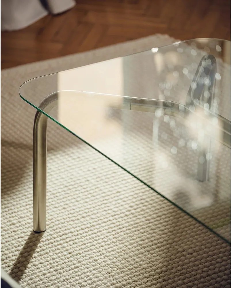 Масичка за кафе със стъклен плот в сребрист цвят 60x110 cm Uku – noo.ma