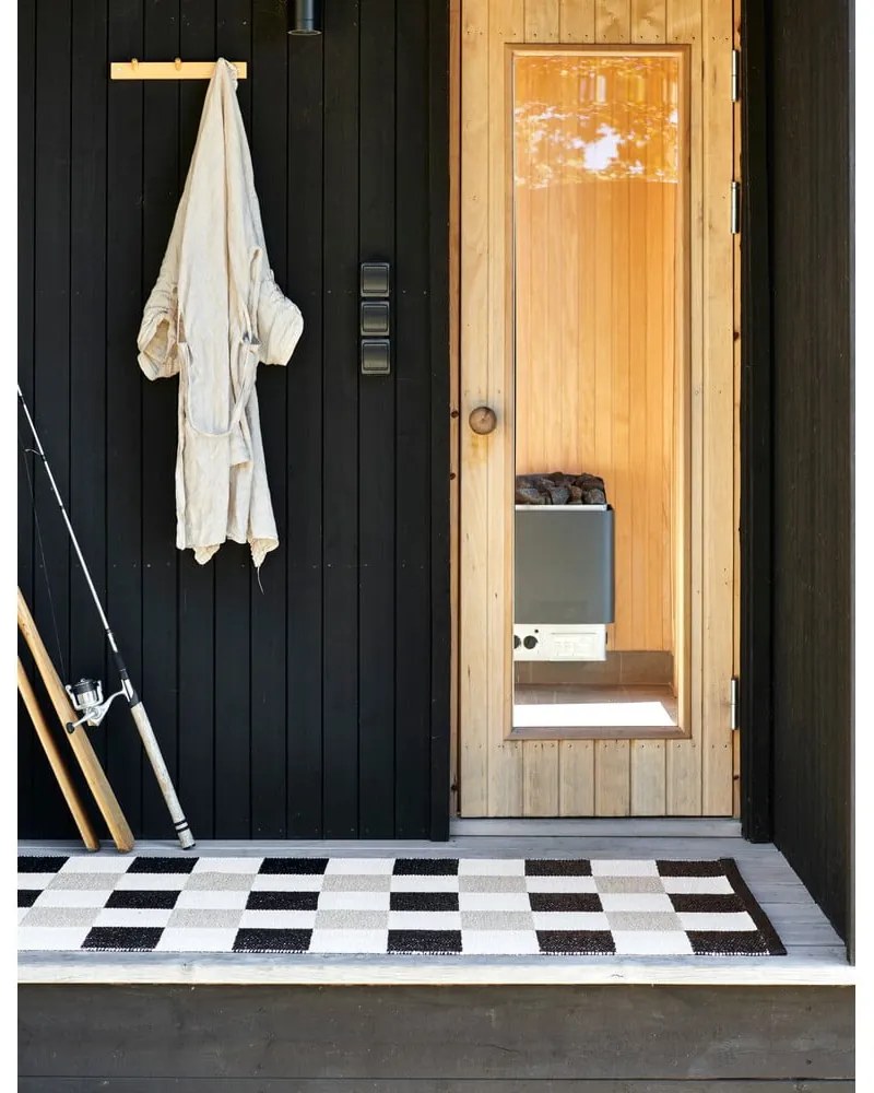 Черна и кремава пътека за открито и закрито 70x160 cm Pix Black Vanilla – Pappelina