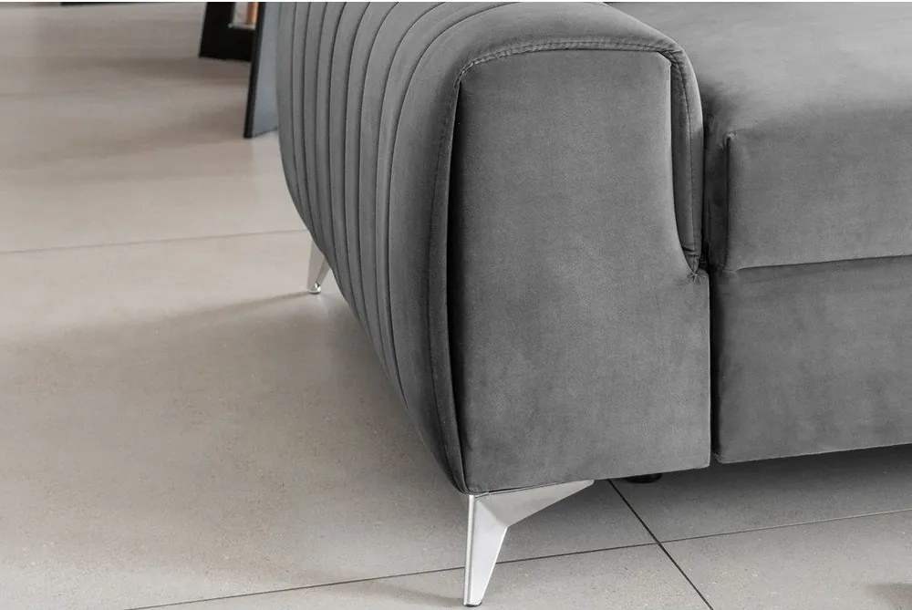 Светлосив кадифен разтегателен диван 261 cm Laurence – ELTAP