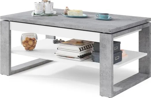 НУО Бетон Милениум/Бял мат -МОДЕРНА ХОЛНА МАСА С ПОВДИГАЩ СЕ ПЛОТ