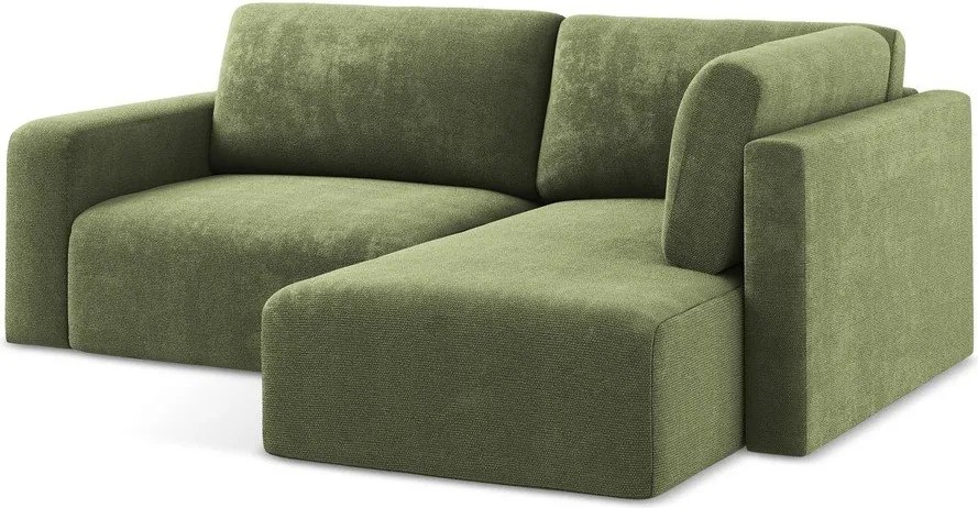 Зелен шенилов сгъваем/с място за съхранение ъглов диван (десен ъгъл/L форма) Kona – Makamii