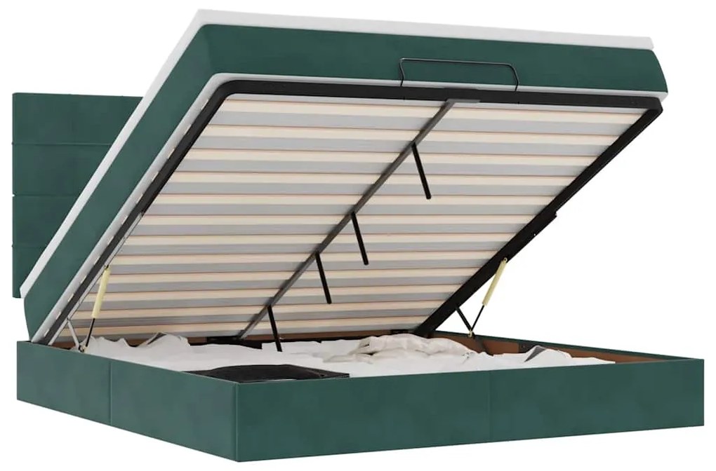 3314339 vidaXL Османска легло с матраци и LED, тъмнозелено, 180x200 см, кадифе