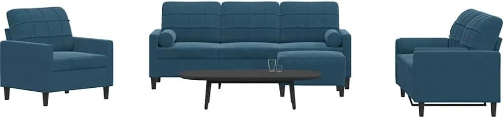 3278390 vidaXL Мека мебел от 4 части с възглавници и болстери син кадифе