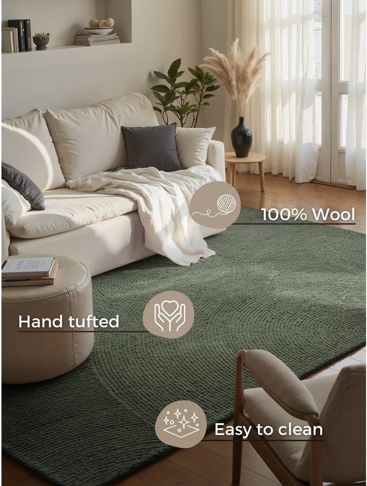 Тъмнозелен ръчно изработен вълнен килим 160x230 cm Calmio – Hanse Home