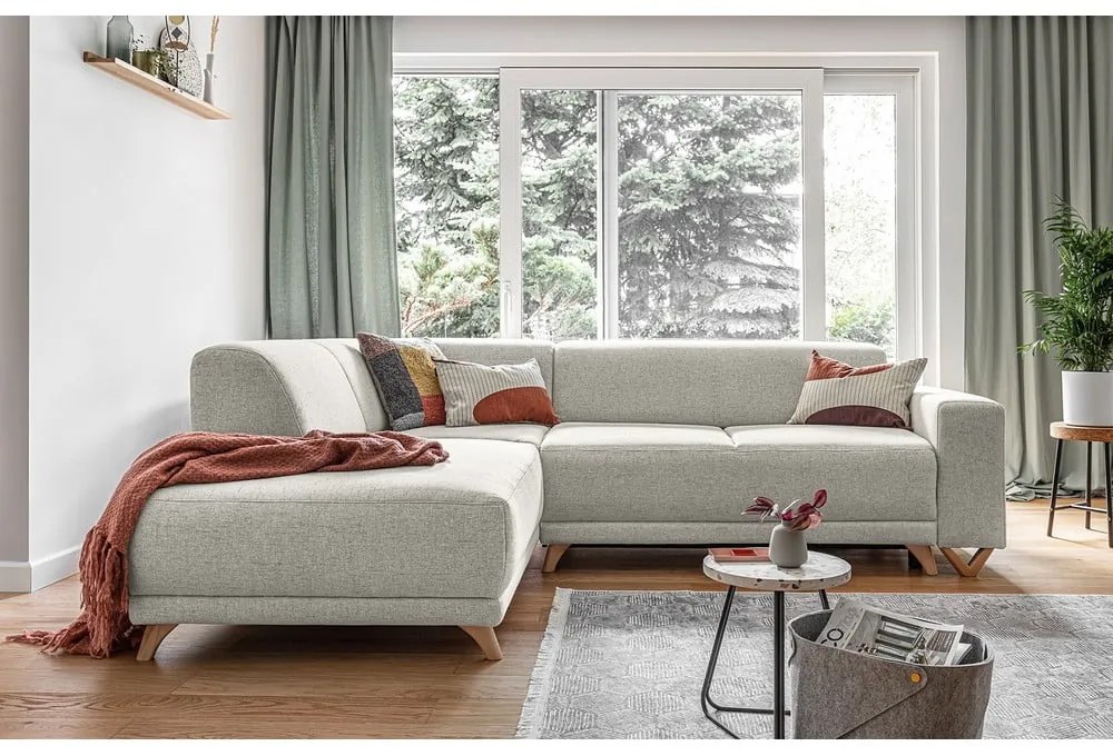 Бежов разтегателен/с място за съхранение ъглов диван (ляв ъгъл/L форма) Classy Sophie – Miuform