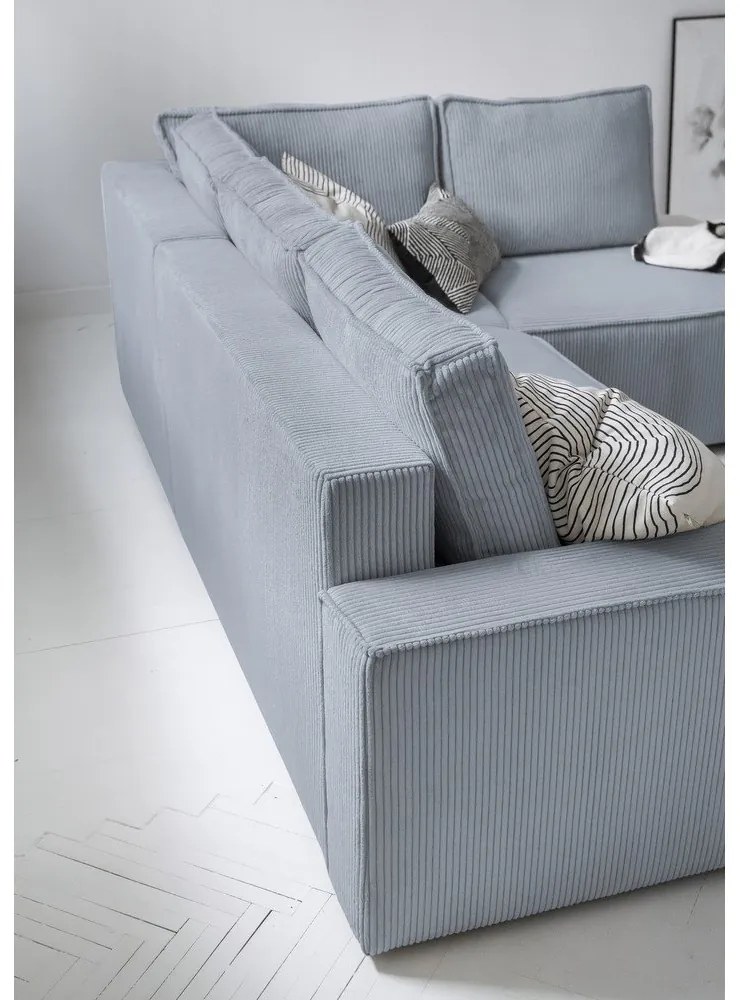 Светлосив разтегателен ъглов диван от рипсено кадифе (десен ъгъл) Brave Dave – Miuform