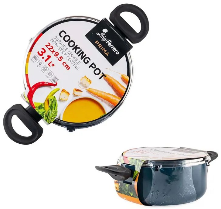 Тенджера Luigi Ferrero Prima FR-2244, 22x9.5 см, 3.1 л, Незалепващо покритие, Стъклен капак с отвор за пара, Индукция, Тъмносин