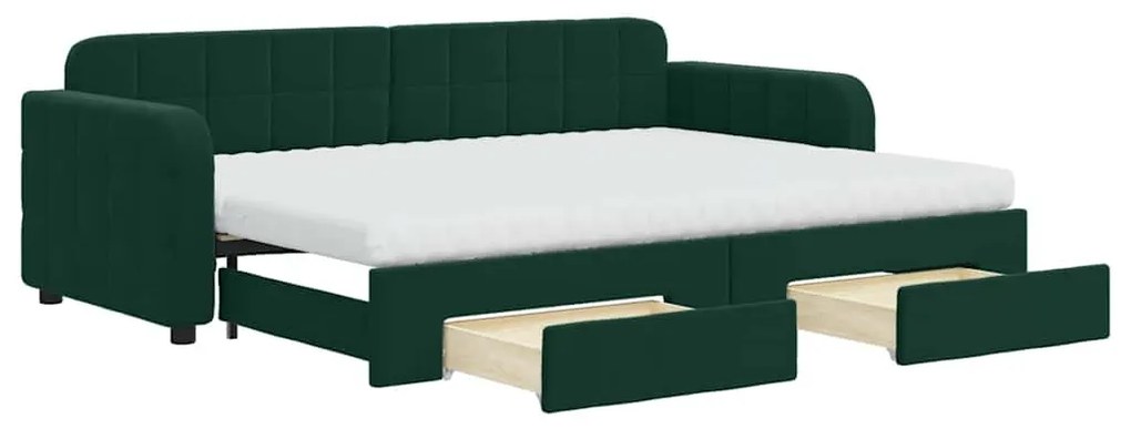 3196996 vidaXL Канапе изтеглящо легло и чекмеджета тъмнозелен 80x200 см кадифе