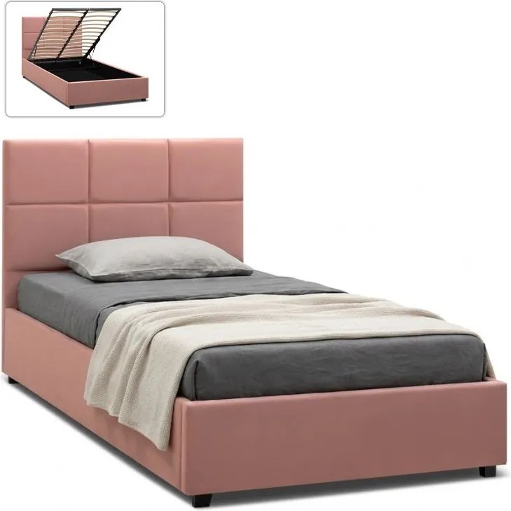 Kingston TopMebel кадифено легло с място за съхранение в прасковено розов цвят 120x200cm.