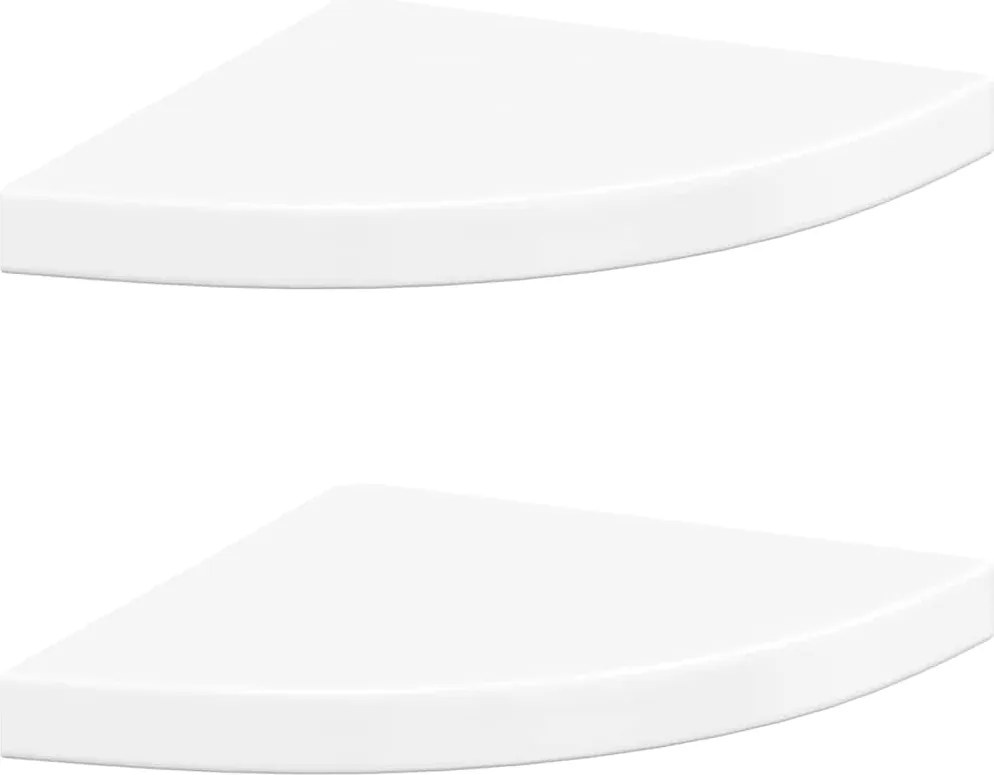 323908 vidaXL Окачени ъглови рафтове, 2 бр, бял гланц, 35x35x3,8 см, МДФ