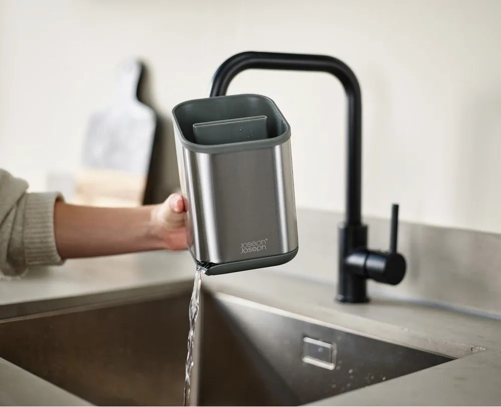 Тавичка за оттичане за прибори от неръждаема стомана в блестящо сребрист цвят 11x11,5 cm Duo Steel – Joseph Joseph