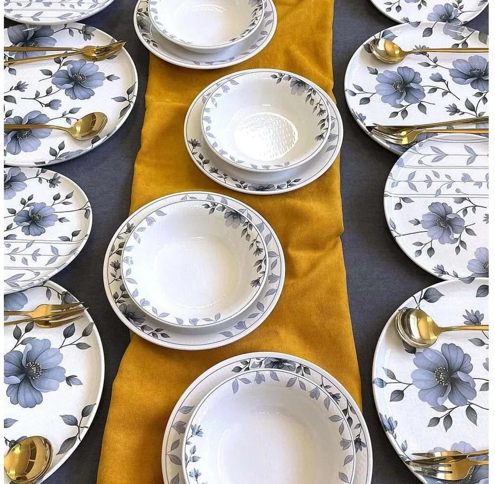 Комплект за хранене 24 части бял/син/керамика