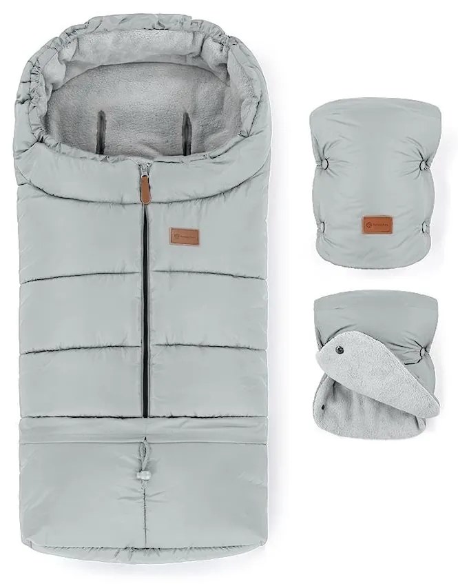 PETITE&MARS - КОМПЛЕКТ детски чувал 3 в 1 JIBOT + муфове за количка, светлосив