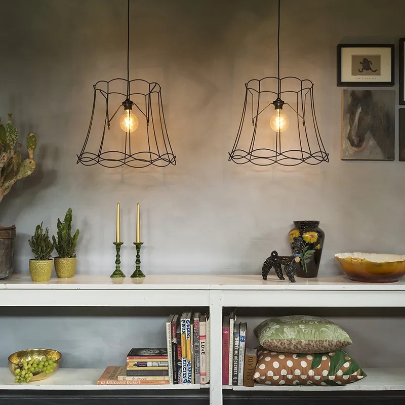 Комплект от 2 ретро висящи лампи черни 50 см - Granny Frame