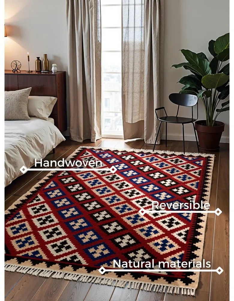 Червен двустранен ръчно изработен вълнен килим 120x170 cm Kamal Rami – Nouristan