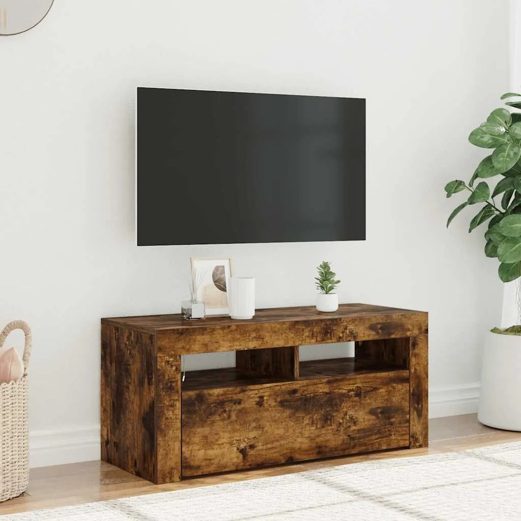 822721 vidaXL ТВ шкаф с LED осветление, опушен дъб, 90x35x40 см