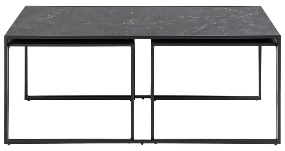 Матово черно масички за кафе в комплект от 3 бр. с плот от имитация на мрамор 60x120 cm Infinity – Actona