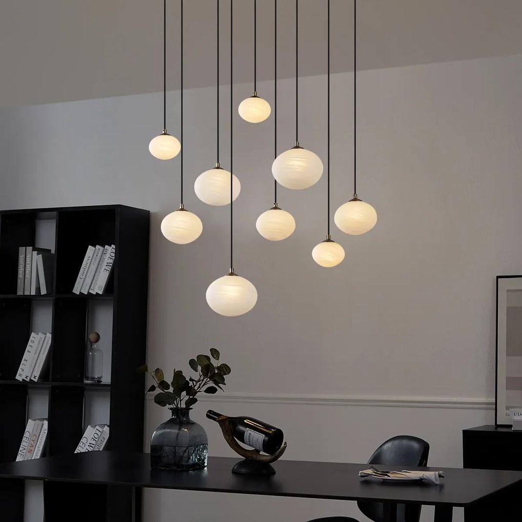 Арт Деко висяща лампа злато с опалово стъкло 9-лампи - Yani