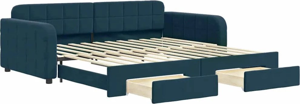 3196983 vidaXL Канапе с изтеглящо легло и чекмеджета синьо 100x200 см кадифе