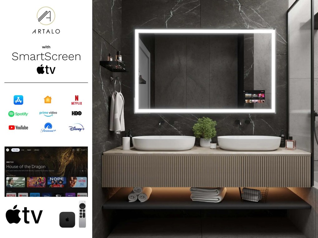 SMART огледало със светодиодно осветление M1 premium + SmartScreen with Apple TV