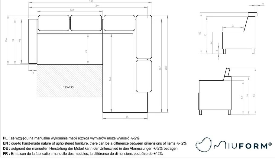 Тъмносив ъглов разтегателен диван от кадифе (десен ъгъл) Sweet Harmony - Miuform