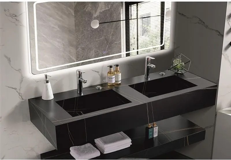 Мивка за баня PIETRA » ICL 12049/140B, стенен монтаж, кварц, черен мат, 140x50x18см