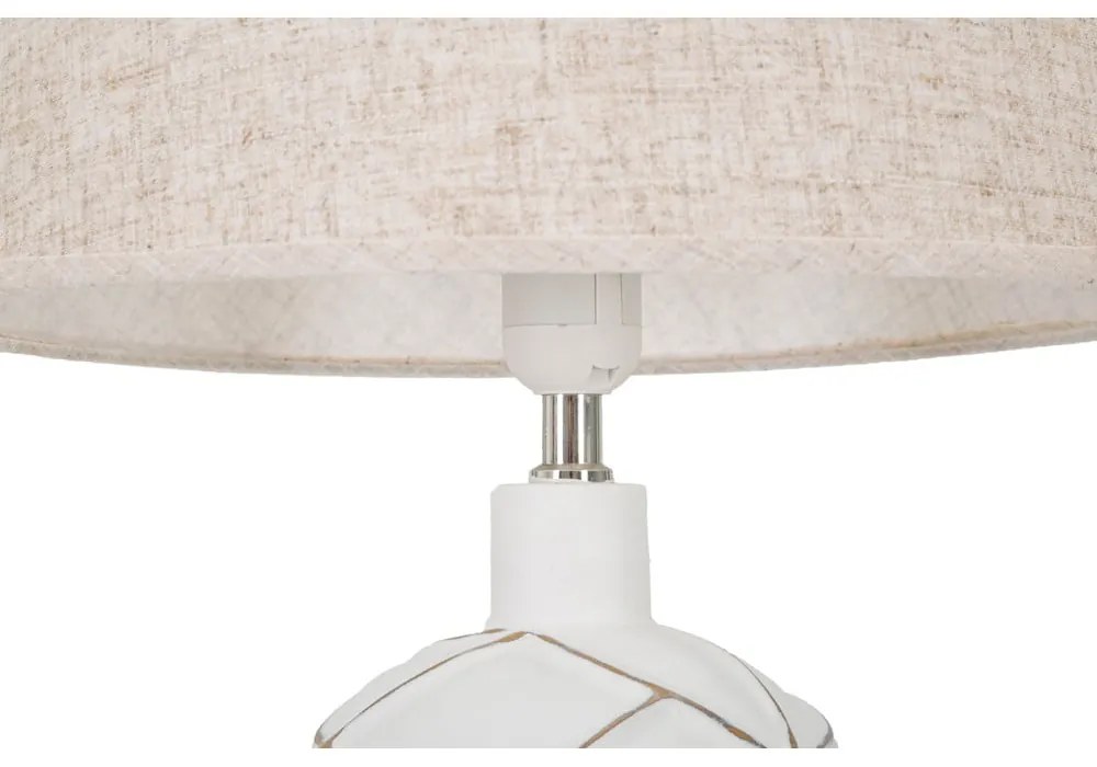 Настолна лампа с текстилен абажур в бяло и кремаво (височина 60 cm) Lines - Mauro Ferretti