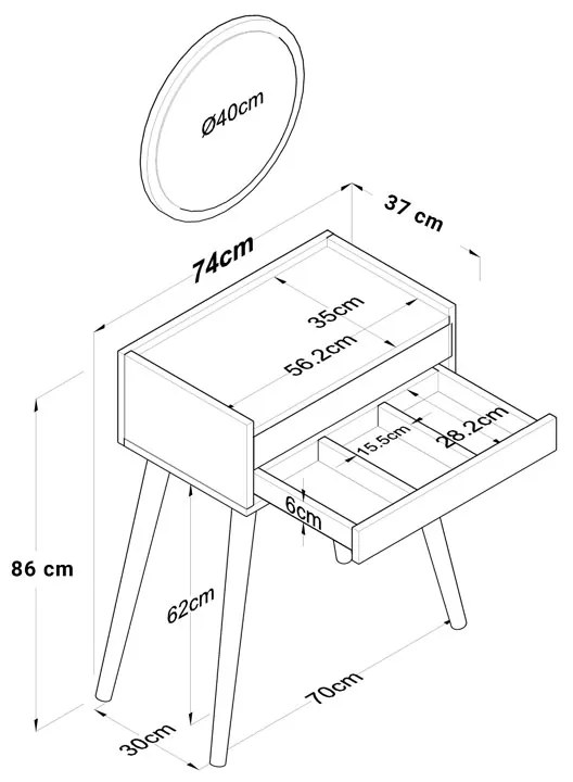 Тоалетка Глоби 182-000067 бял цвят