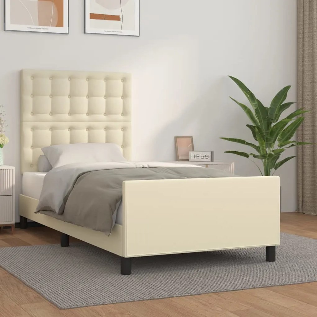 3125557 vidaXL Рамка за легло с табла, кремава, 100x200 см, изкуствена кожа