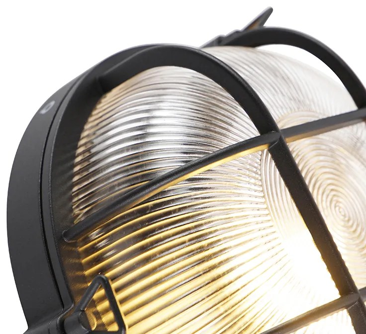 Индустриален кръгъл стенен аплик черен IP44 - Noutica