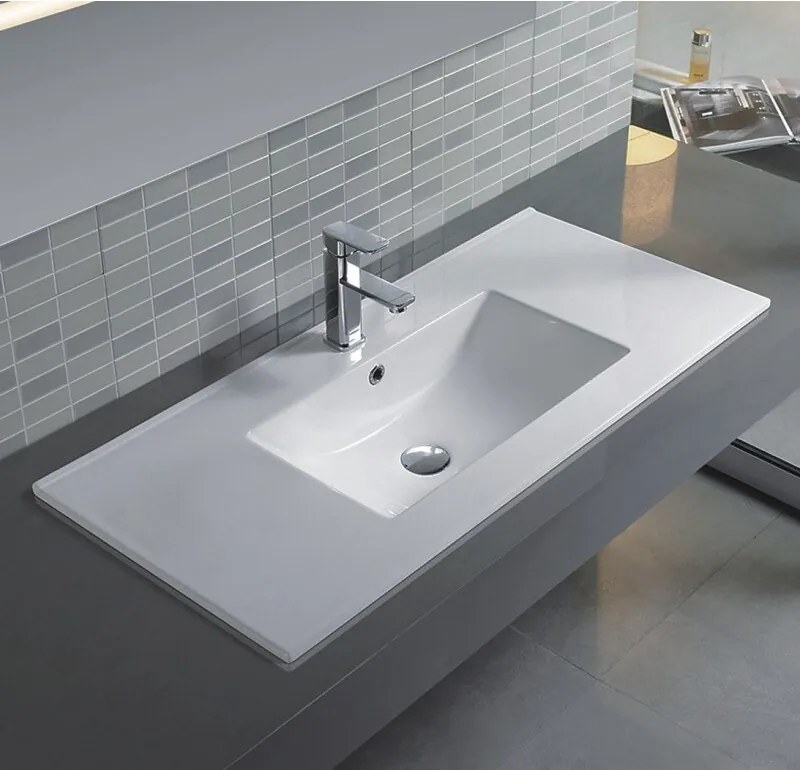 Мивка за баня ICC 8066, монтаж върху мебел, с отвор за смесител, порцелан, бял, 81x46.5x17см