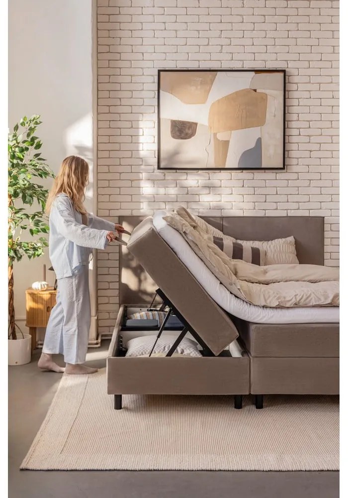 Боксспринг легло в кафяво-сив цвят с място за съхранение 180x200 cm Elva Bold – Bonami Selection