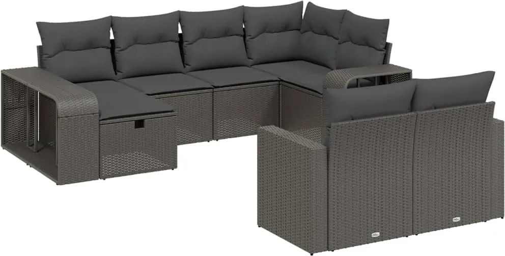 3266235 vidaXL Градински комплект диван с възглавници 10 части черен полиратан