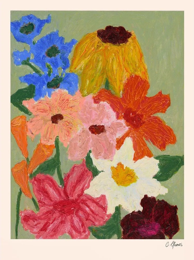 Постер 50x70 cm Flowers on Sage Green – Carla Llanos – The Poster Club
