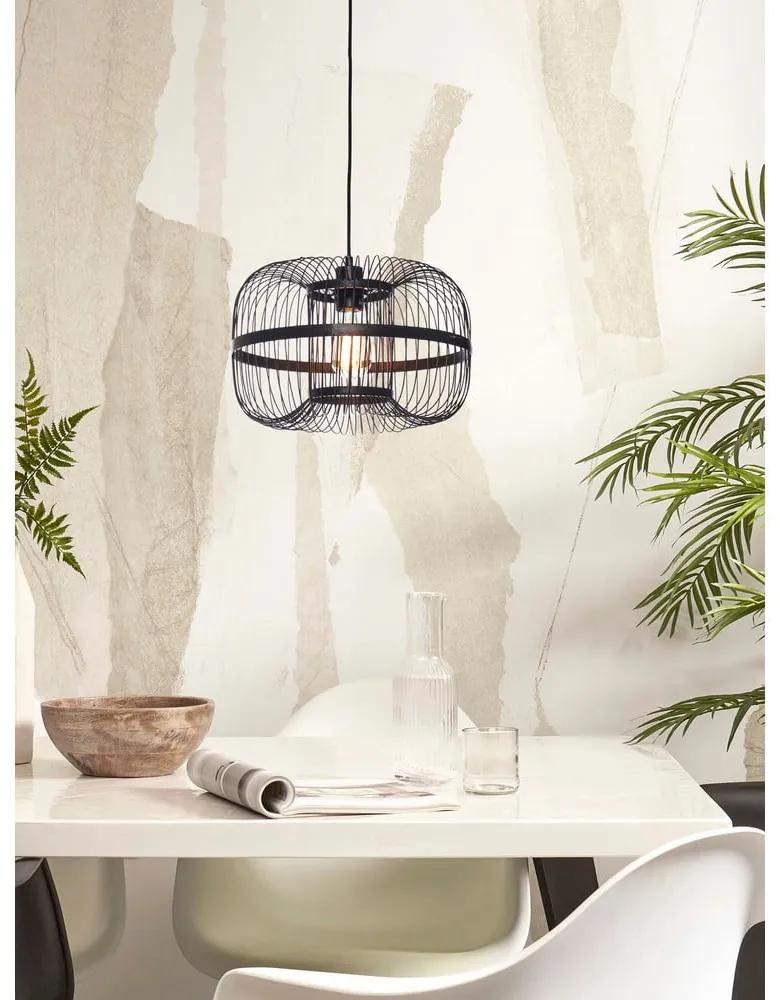 Черна висяща лампа с бамбуков абажур ø 38 cm Hokkaido - Good&amp;Mojo