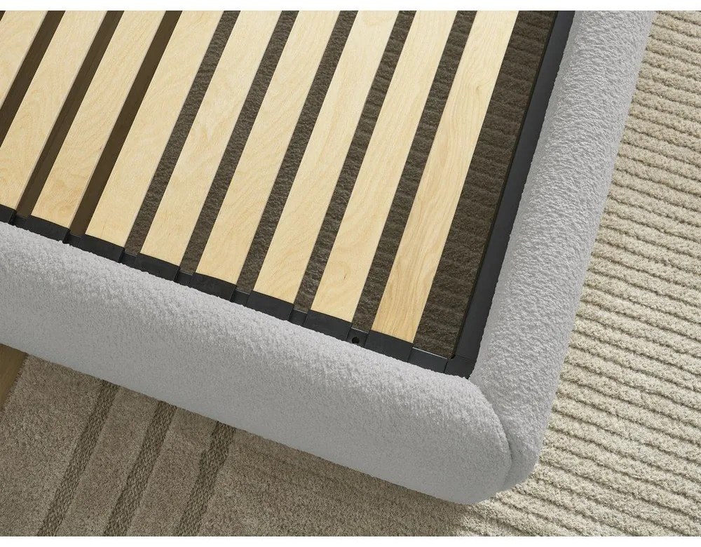 Светлосиво тапицирано двойно легло без табла с място за съхранение и включена подматрачна рамка 160x200 cm Inera – Bobochic Paris