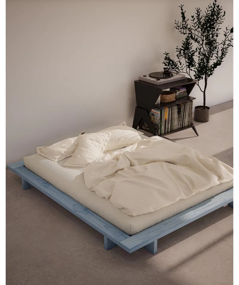 Светлосиньо двойно легло от масивен бор с включена подматрачна рамка 160x200 cm Japan – Karup Design
