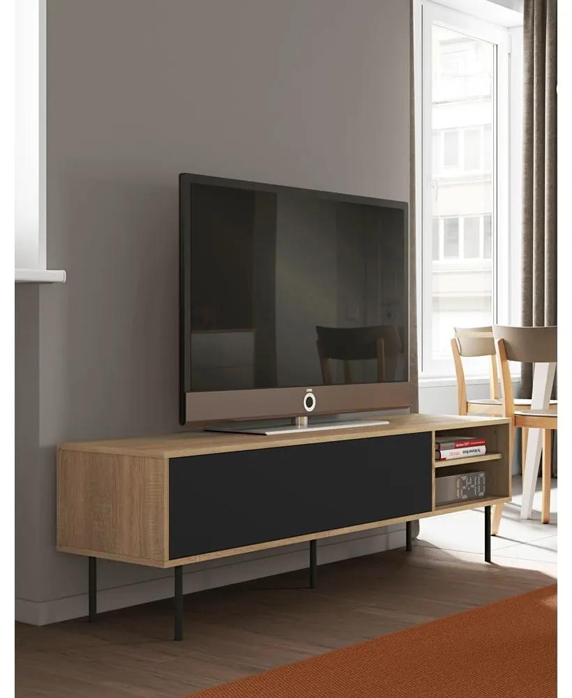 Масичка за телевизор с дъбов декор в черно и натурално 165x40 cm Ampère - TemaHome