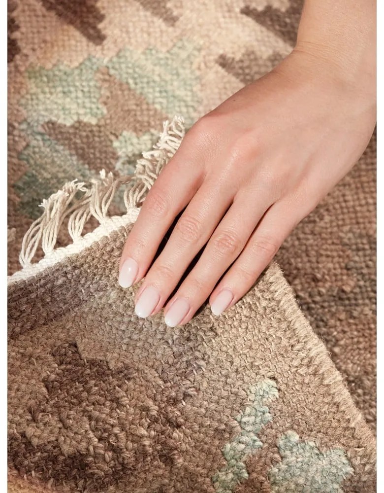 Светлосиня и бежова двустранна ръчно изработена вълнена пътека 60x190 cm Kamal Dune – Nouristan