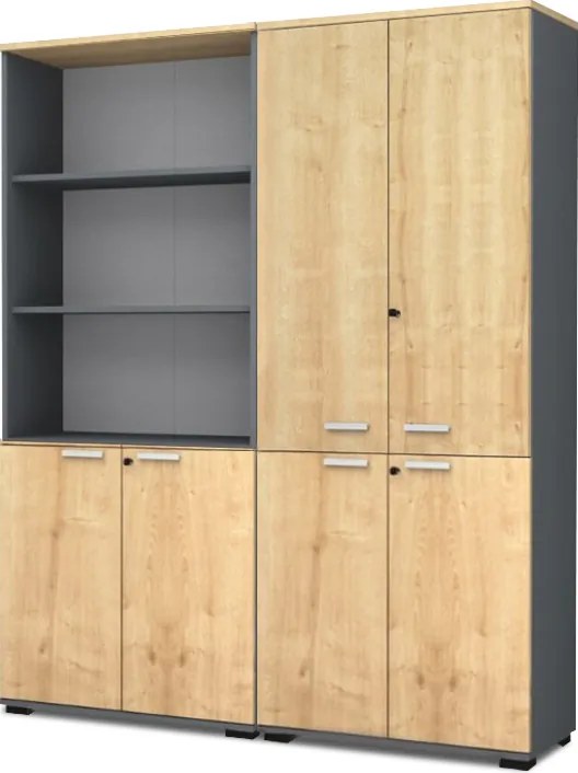 Офис библиотека Venturo TopMebel от меламин с врати в цвят антрацит - дъб 160x40x200cm.