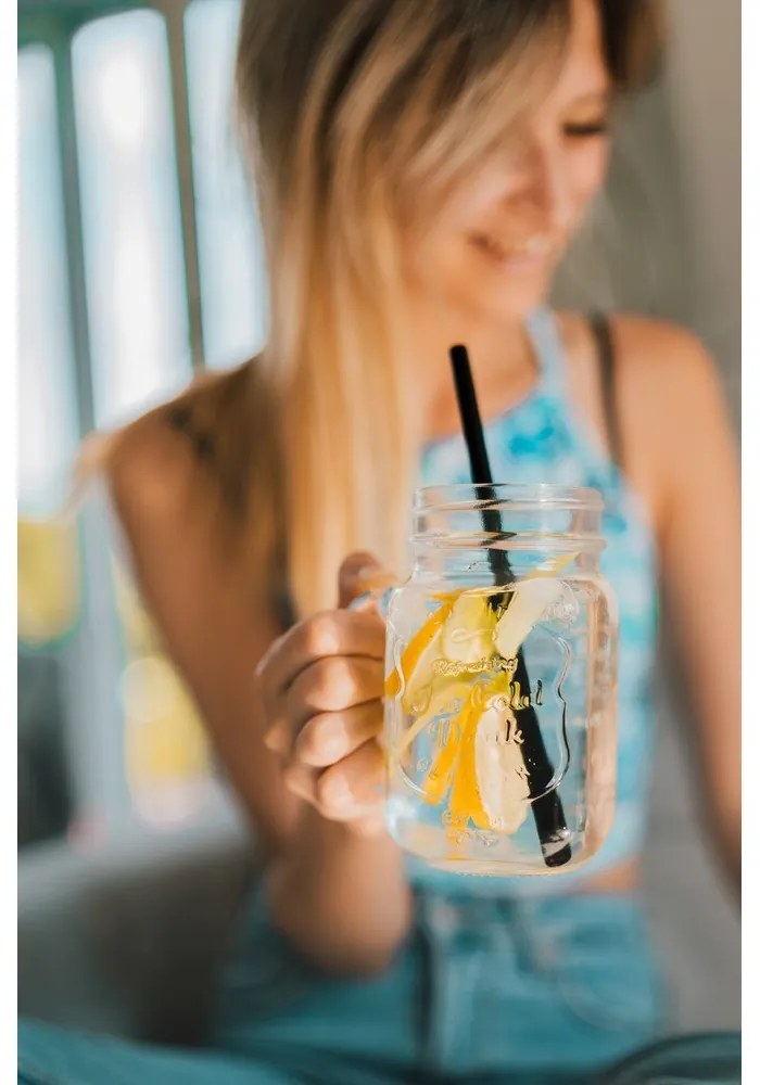 Комплект от 6 черни стъклени сламки за пиене с дължина 20 cm - Vialli Design