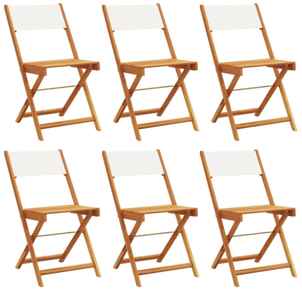 3214611 vidaXL Сгъваеми градински столове, 6 бр, кремави, плат и дърво масив