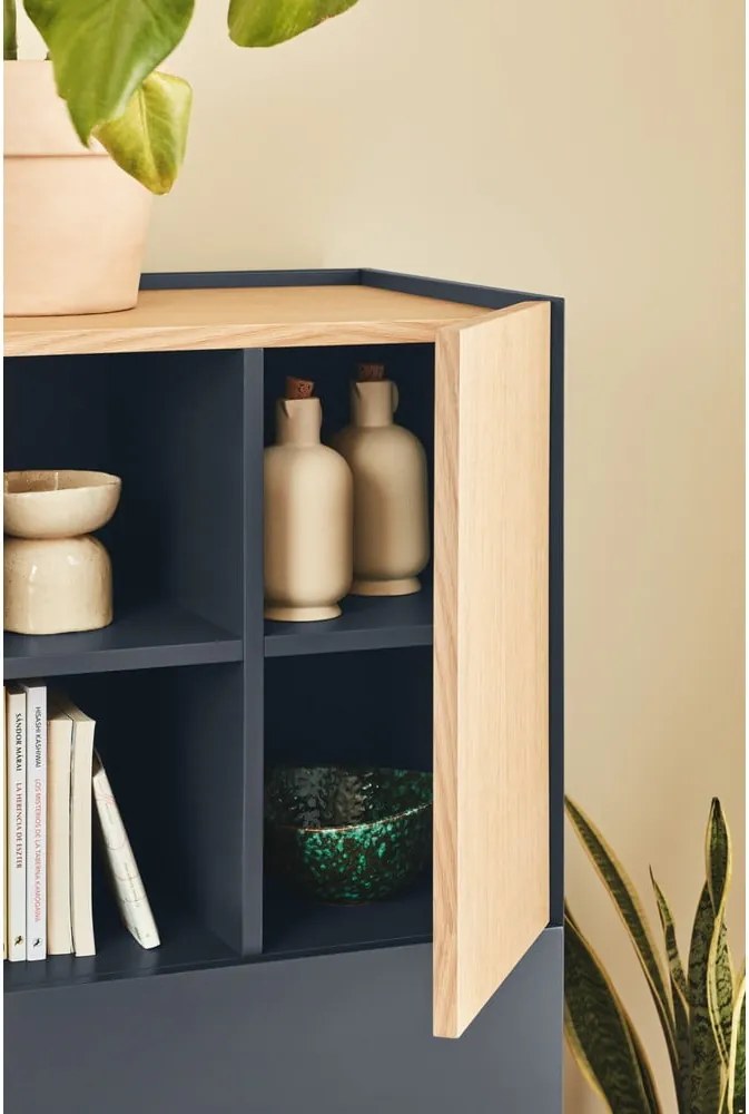 Висок скрин с чекмеджета в антрацит и естествен дъб 100x120 cm Otto - Teulat