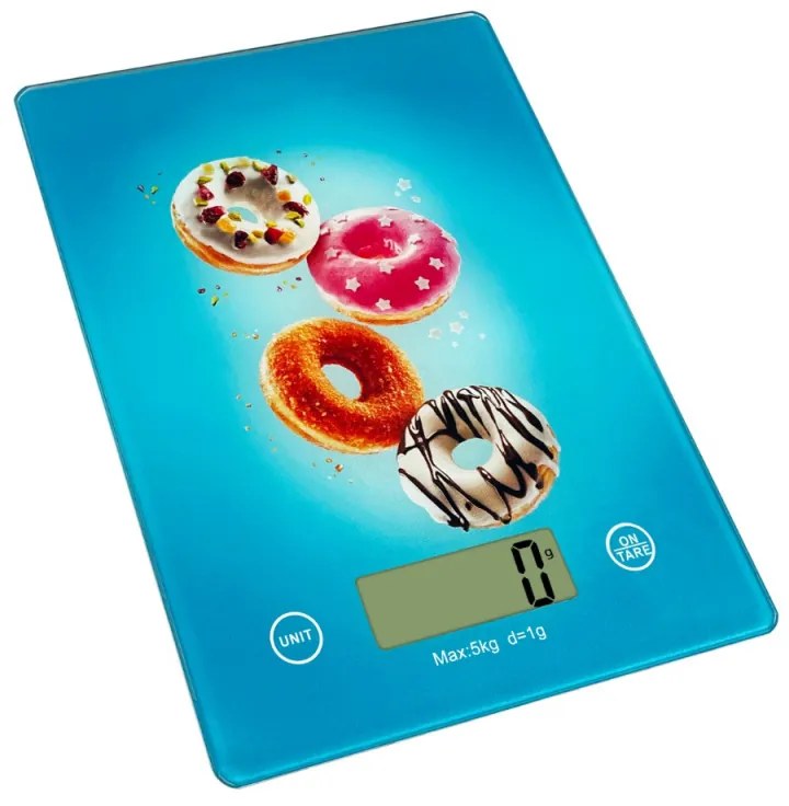 Кухненска везна Oliver Voltz OV51651KD Doughnut, 5 кг, ТАРА, Стъклена, Донат, Син