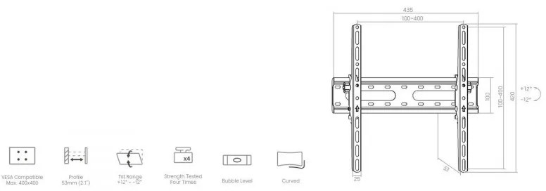 Стойка за телевизор Crown WM45K3270ST, 32-70", До 45 кг, Черен