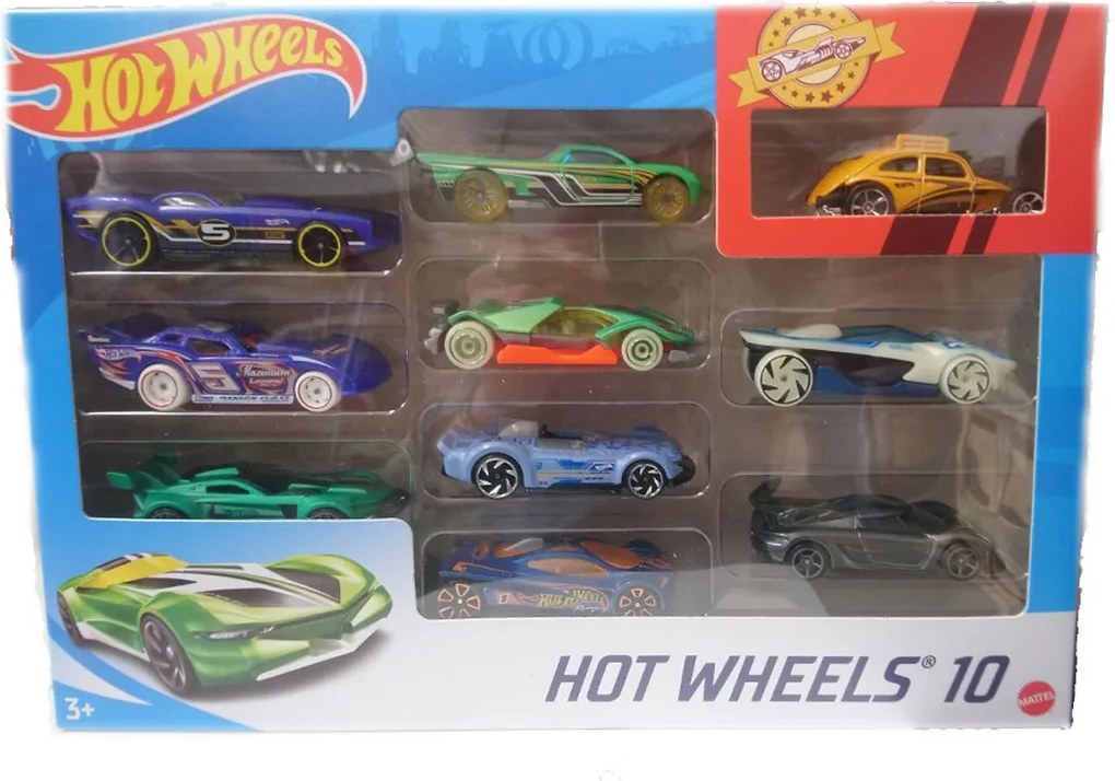 Hot Wheels - Комплект 10 броя метални колички 1:64, асортимент