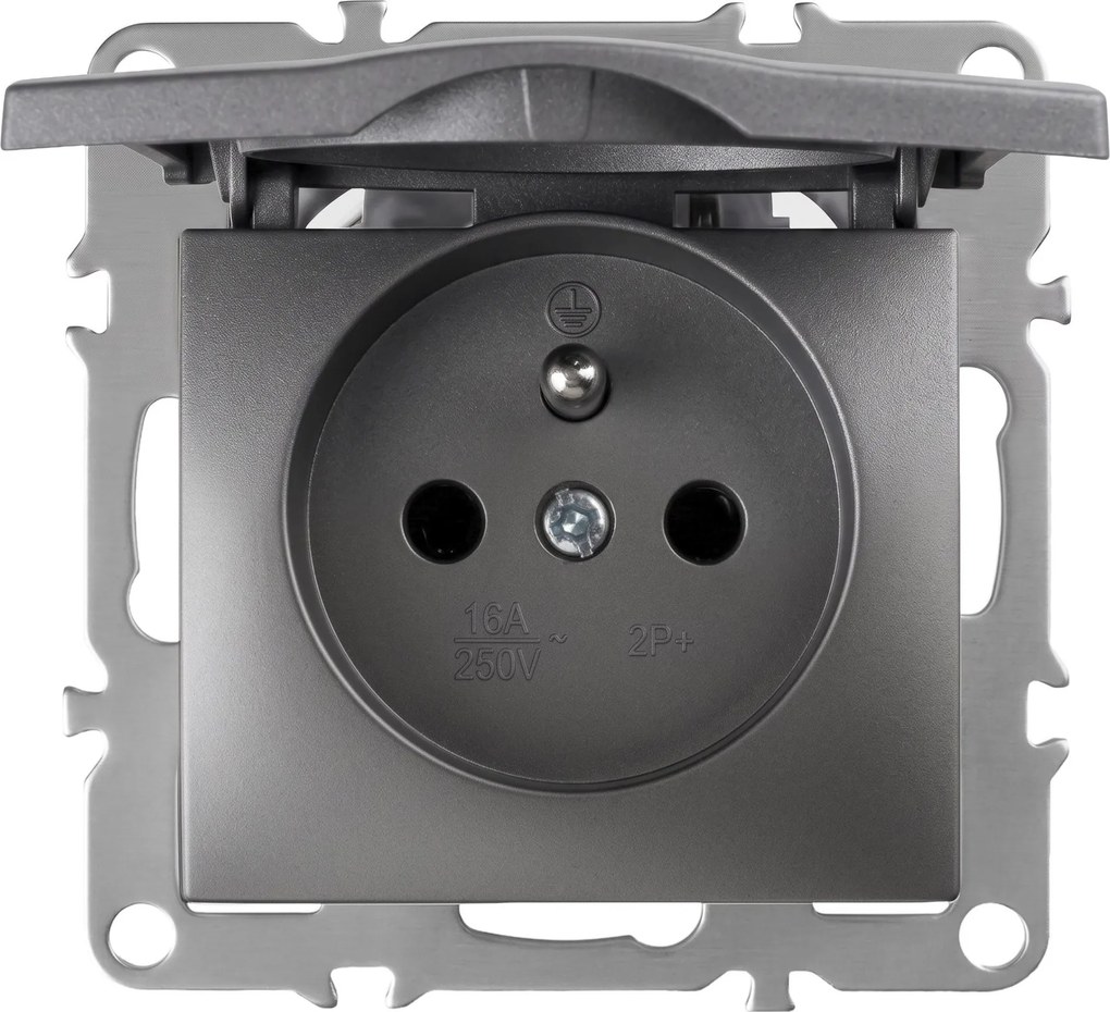 Единичен контакт със заземяване и капаче OSTE JNH005-G Grey