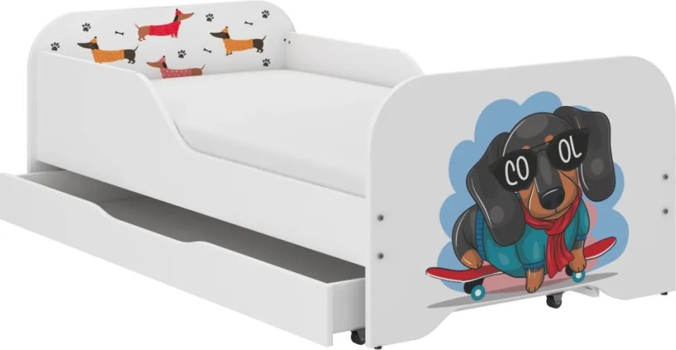 Пълно детско легло 140 x 70 cm с матрак и решетка - SKATE DOG