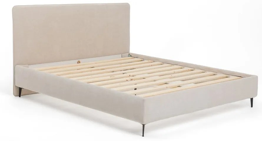 Бежово тапицирано двойно легло с включена подматрачна рамка 160x200 cm Noira Slim – Bonami Selection
